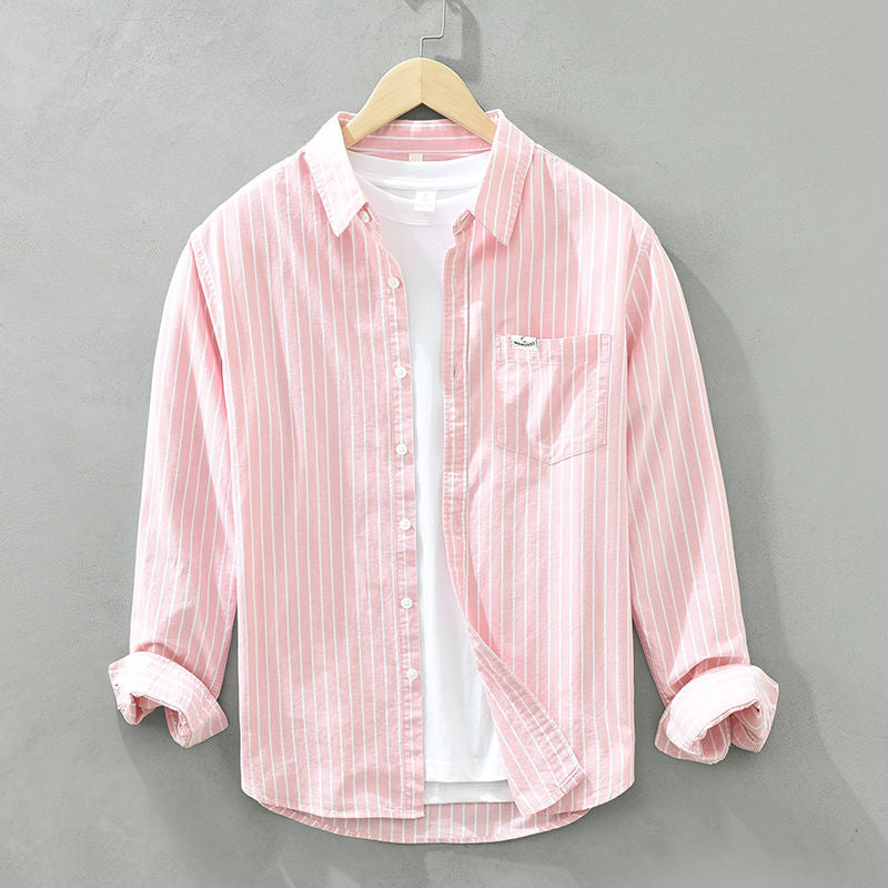 Pink Casual Elegance Striped Long Sleeve Shirt