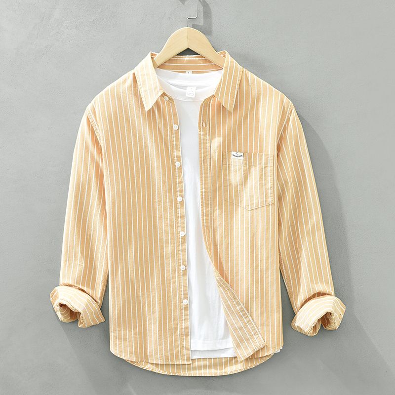 Yellow Casual Elegance Striped Long Sleeve Shirt