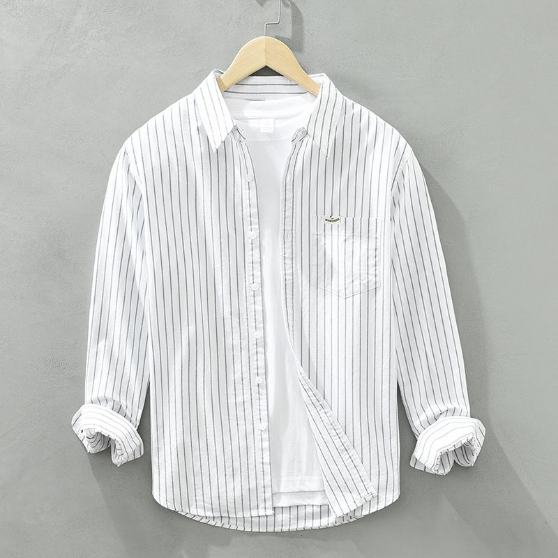 White Casual Elegance Striped Long Sleeve Shirt