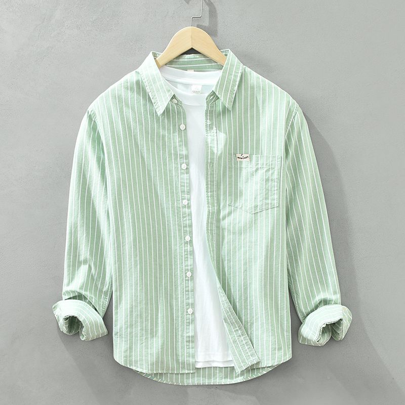 Green Casual Elegance Striped Long Sleeve Shirt