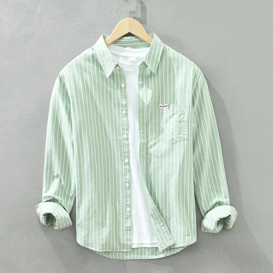 Green Casual Elegance Striped Long Sleeve Shirt